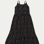 Vestido Midi Hering Com Alças Finas Poá Feminino - Preto/Branco