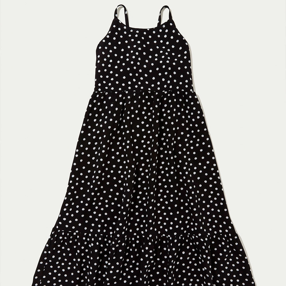 Vestido Midi Hering Com Alças Finas Poá Feminino - Preto/Branco