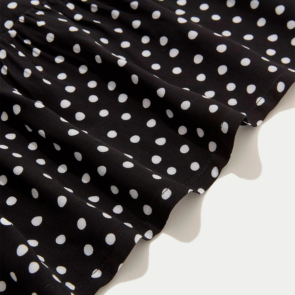 Vestido Midi Hering Com Alças Finas Poá Feminino - Preto/Branco