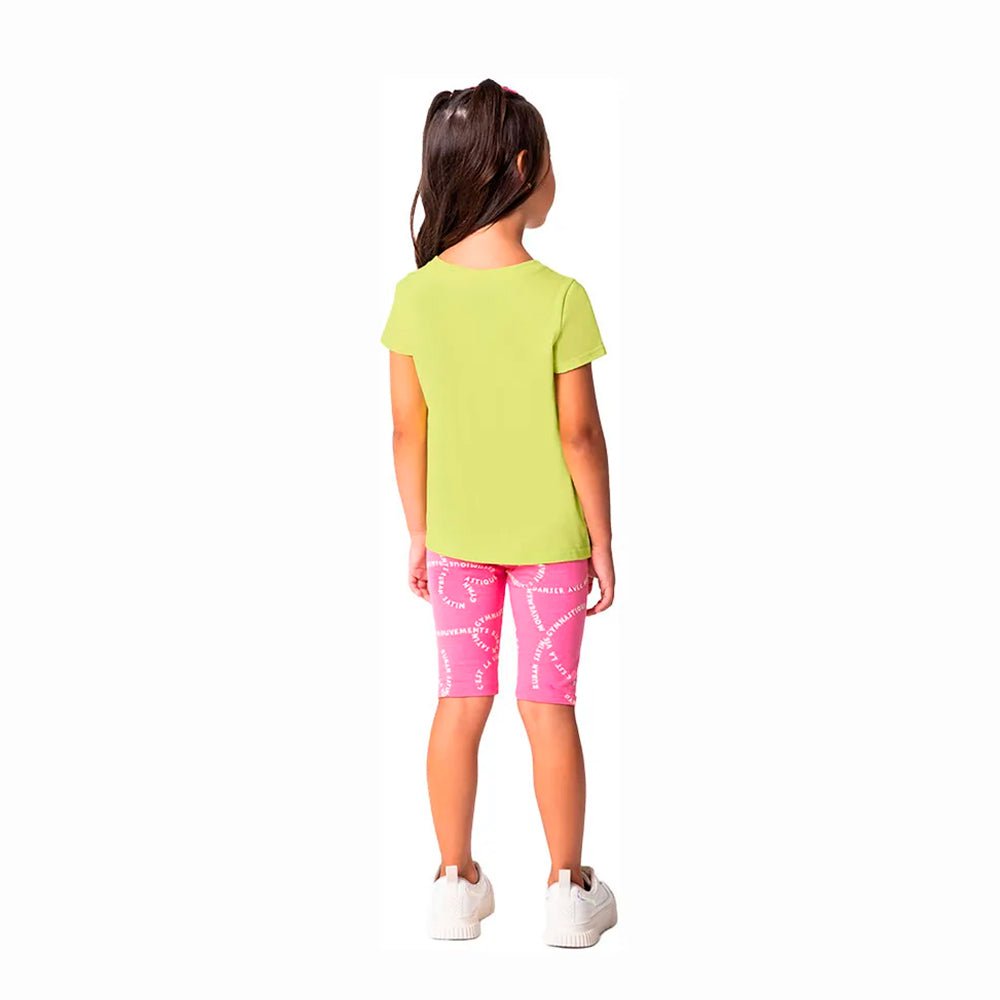 Conjunto Camiseta Manga Curta e Bermuda Malwee C'est La Vie Feminino - Verde Limão