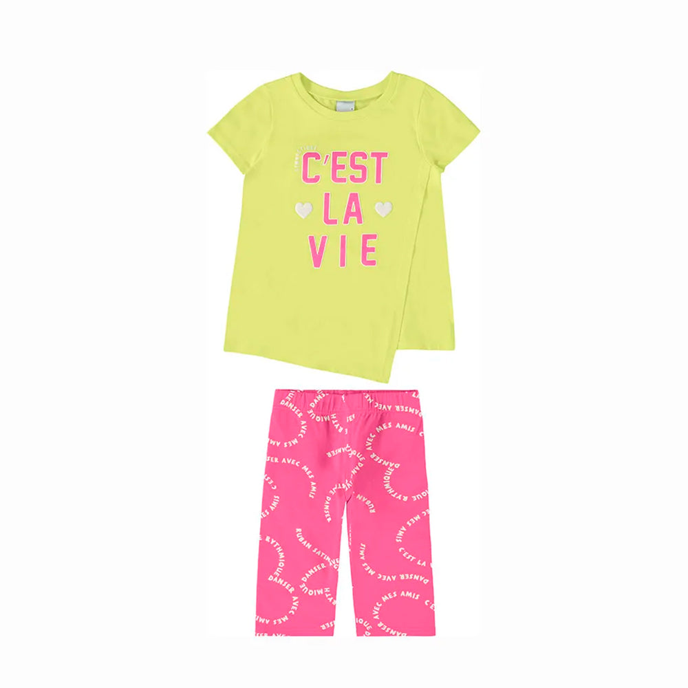 Conjunto Camiseta Manga Curta e Bermuda Malwee C'est La Vie Feminino - Verde Limão