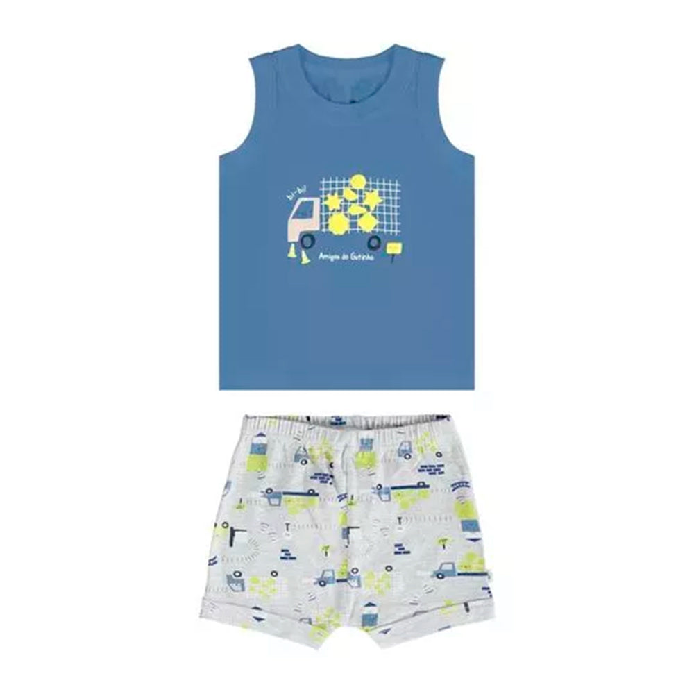 Conjunto Regata e Shorts Malwee Amigo do Gutinho - Azul