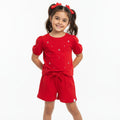 Conjunto Camiseta Manga Curta e Shorts Malwee Com Aplicações Prata Feminino - Vermelho