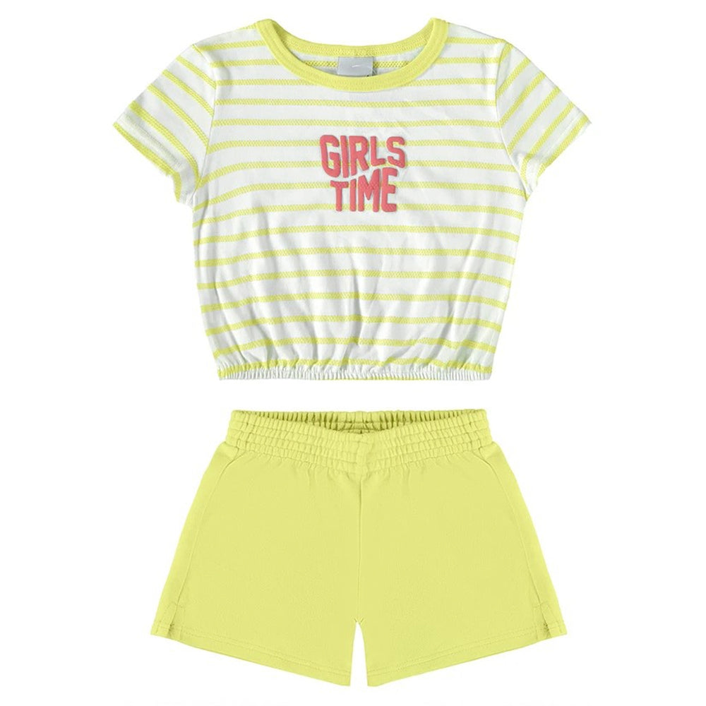 Conjunto Camiseta Manga Curta e Shorts Malwee Girls Time Feminino - Verde Limão