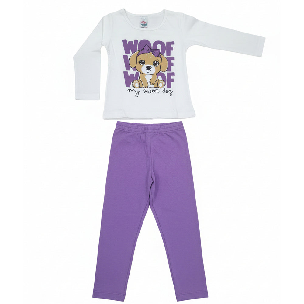 Conjunto Manga Longa E Calça Grilo Kids Estampa WOOF Feminina
