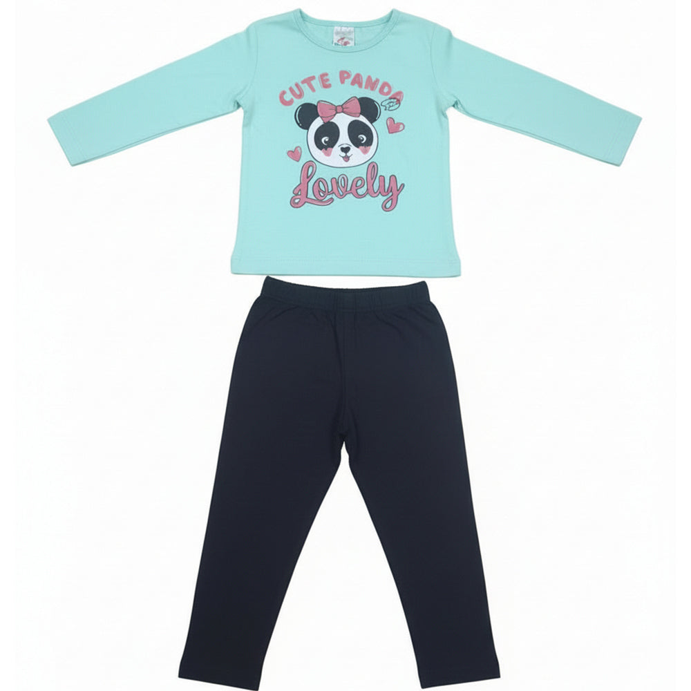 Conjunto Manga Longa E Calça Grilo Kids Estampa Cute Panda Feminina