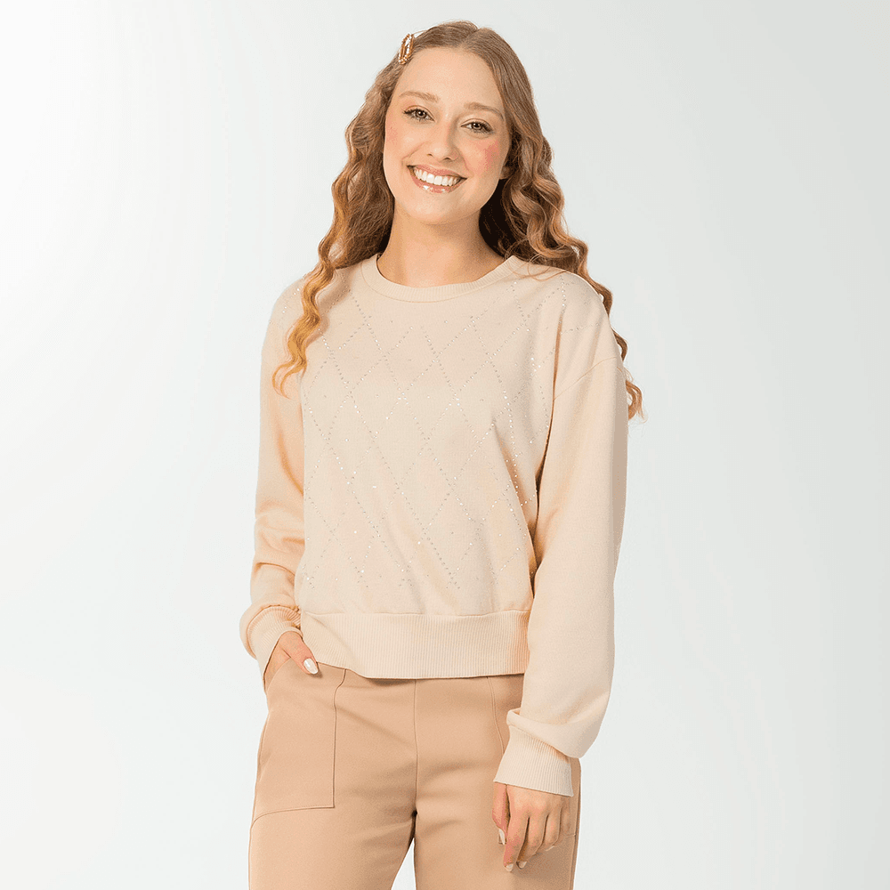 Blusão Moletom Tricot com Aplique Cativa - Feminino
