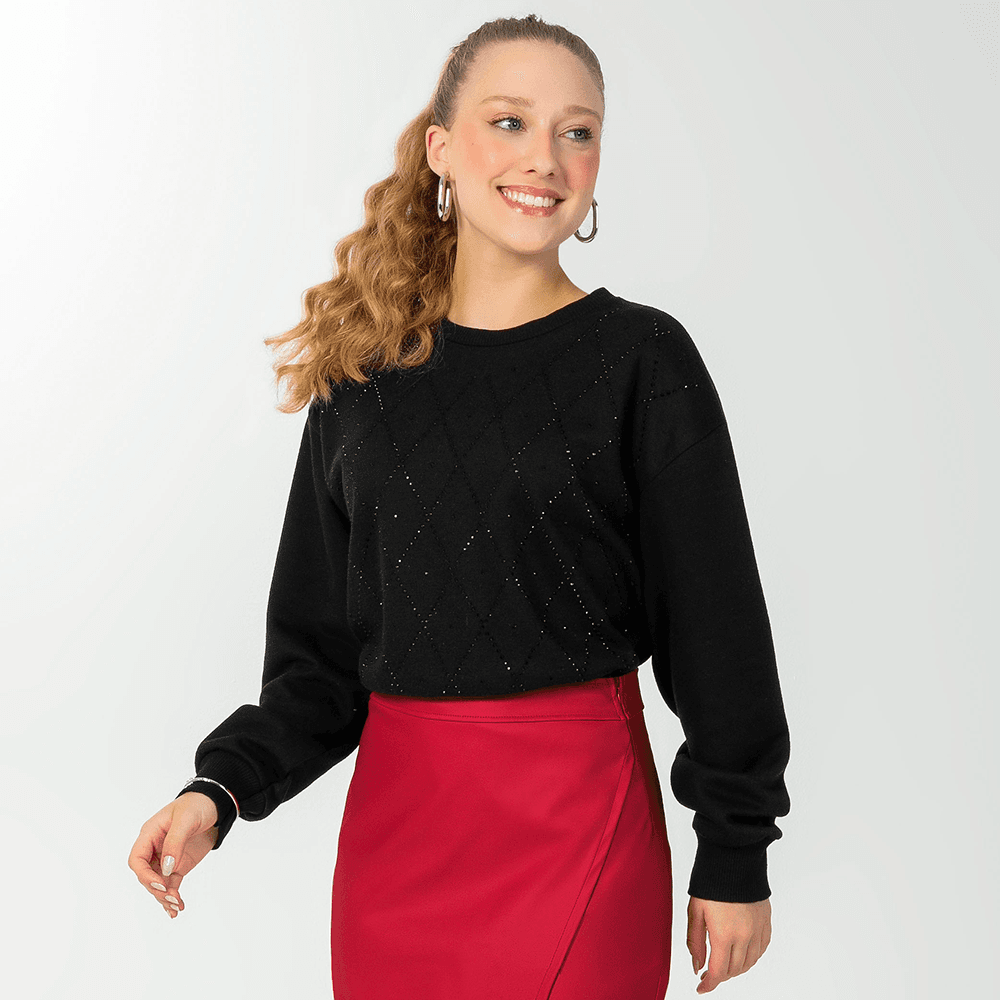 Blusão Moletom Tricot com Aplique Cativa - Feminino