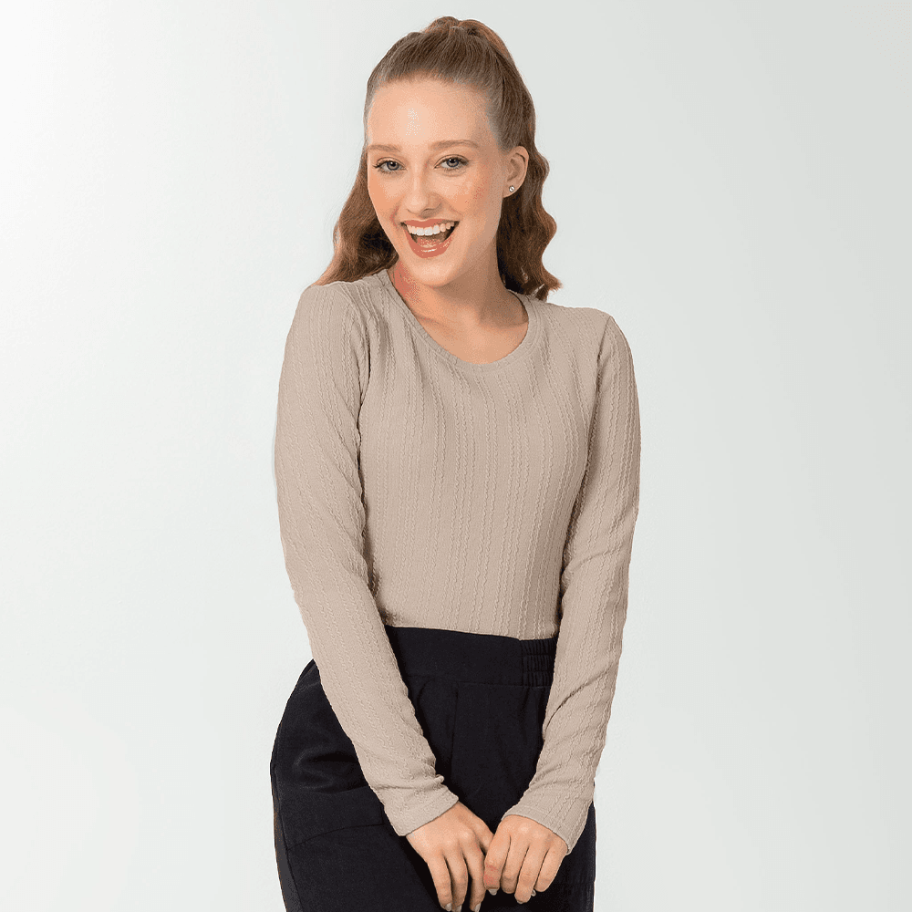 Blusinha Manga Longa Tricot Trabalhado Leve Cativa - Feminina