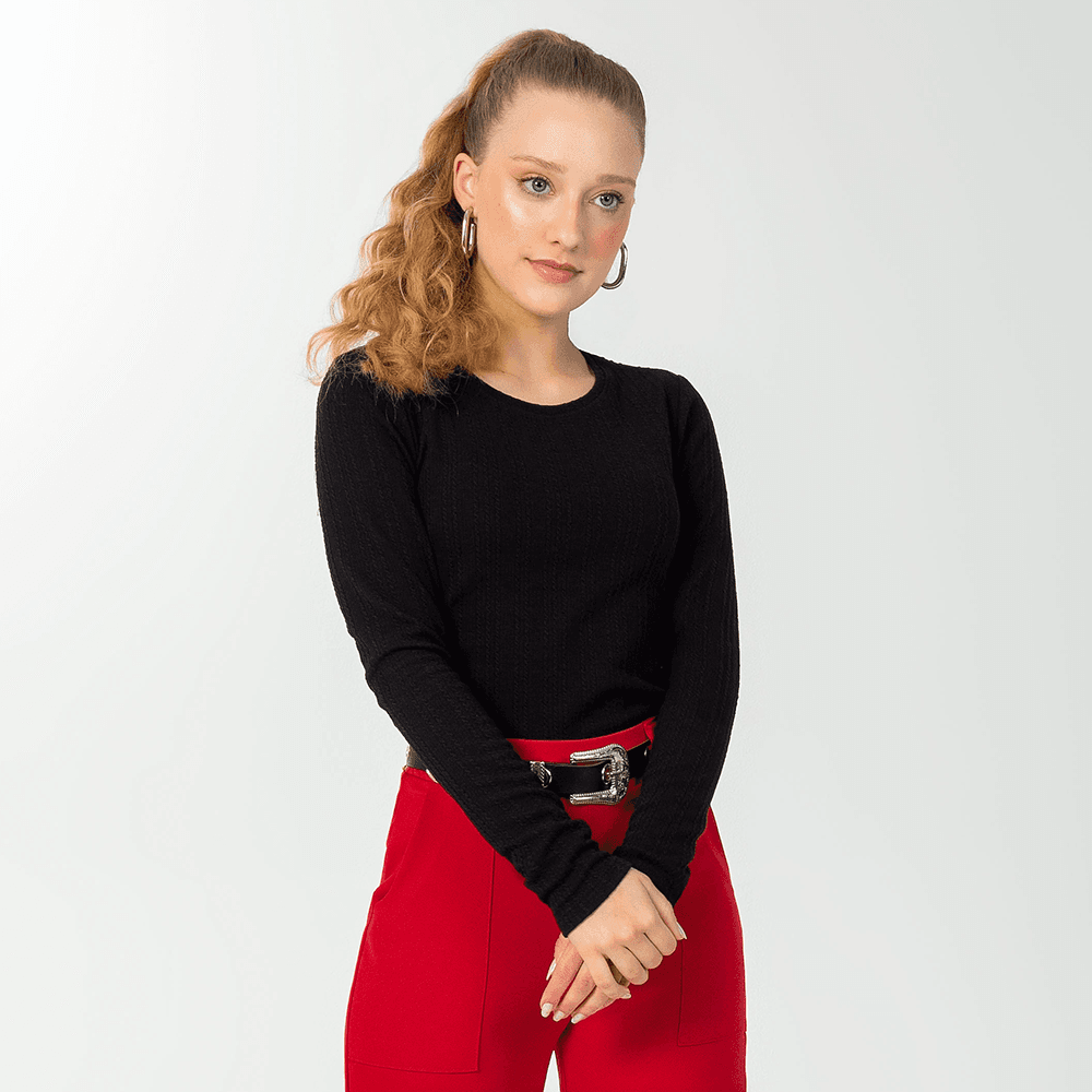 Blusinha Manga Longa Tricot Trabalhado Leve Cativa - Feminina