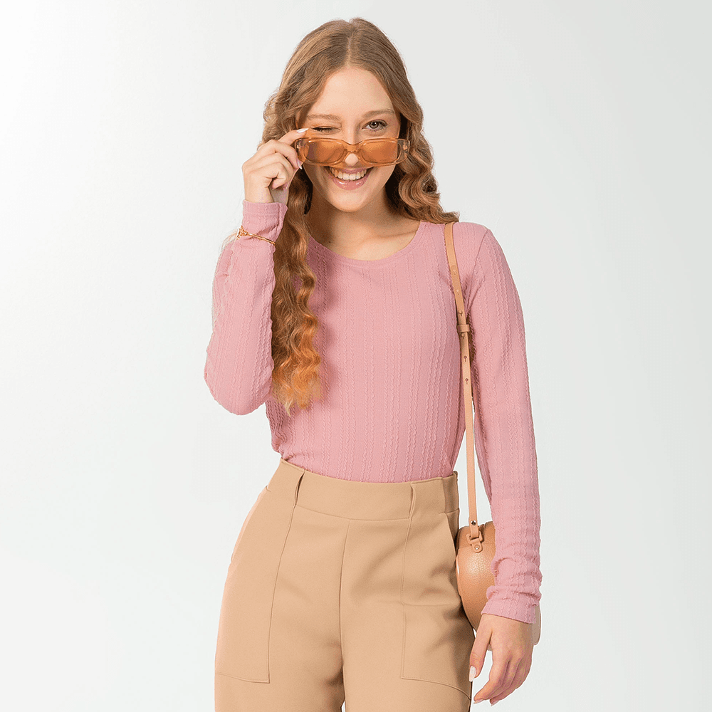 Blusinha Manga Longa Tricot Trabalhado Leve Cativa - Feminina