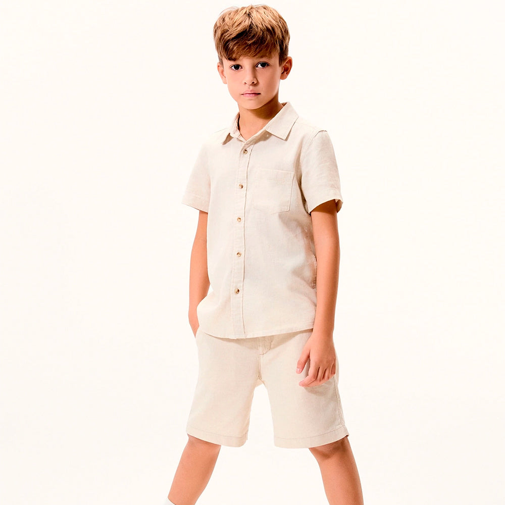 Bermuda Básica Hering Infantil Com Linho Masculina - Bege