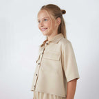 Camisa Manga Curta Hering Infantil Em Lyocel Feminina - Bege