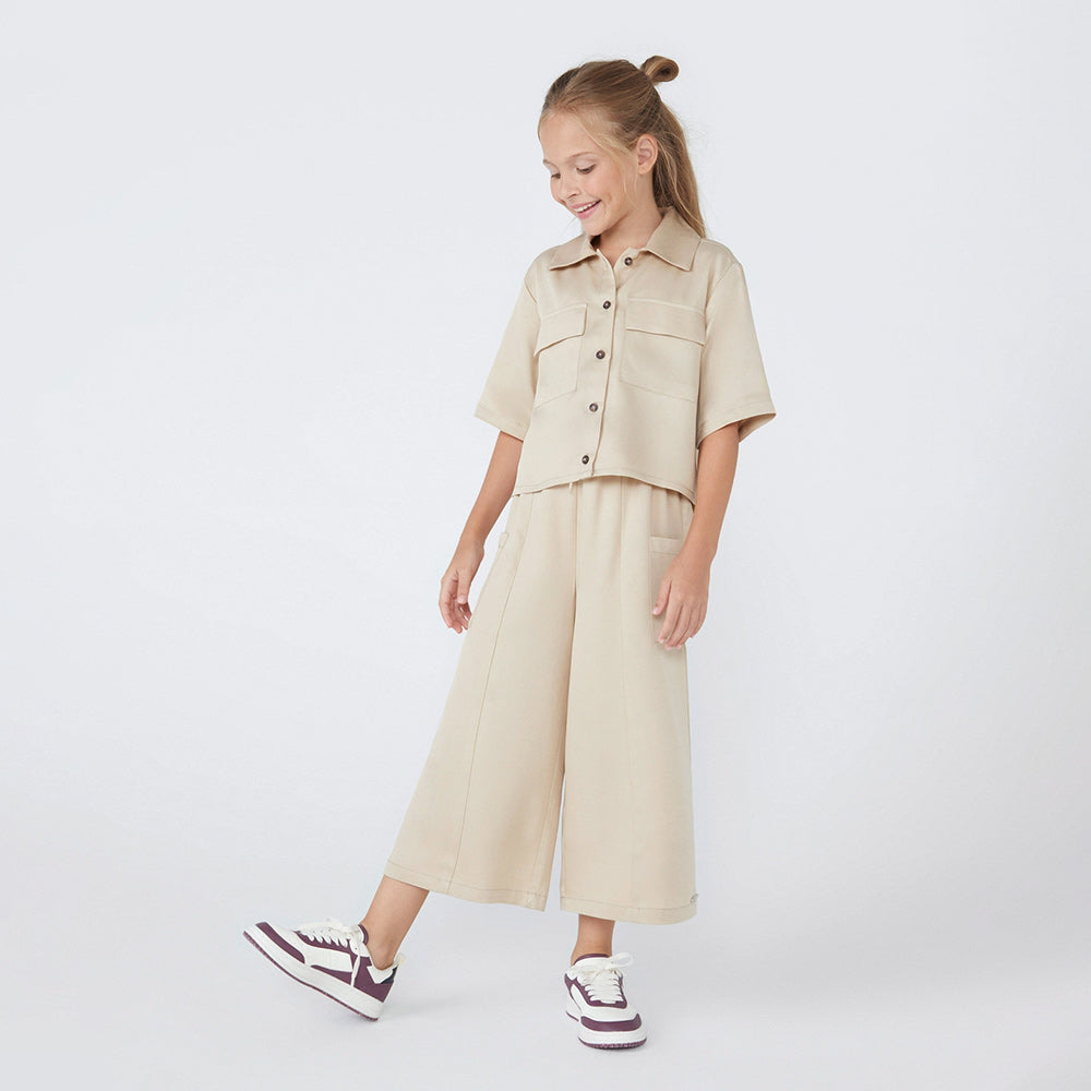 Camisa Manga Curta Hering Infantil Em Lyocel Feminina - Bege