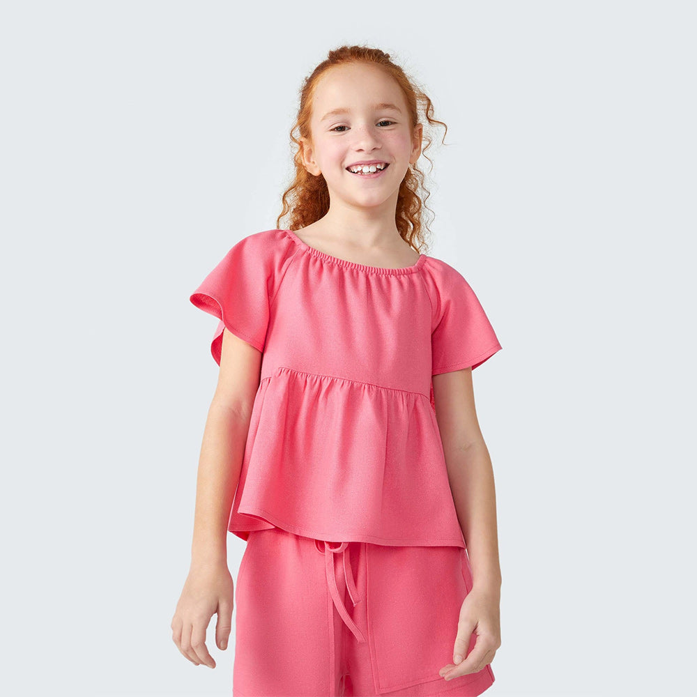 Blusa Bata Hering Infantil Com Linho Feminina - Rosa
