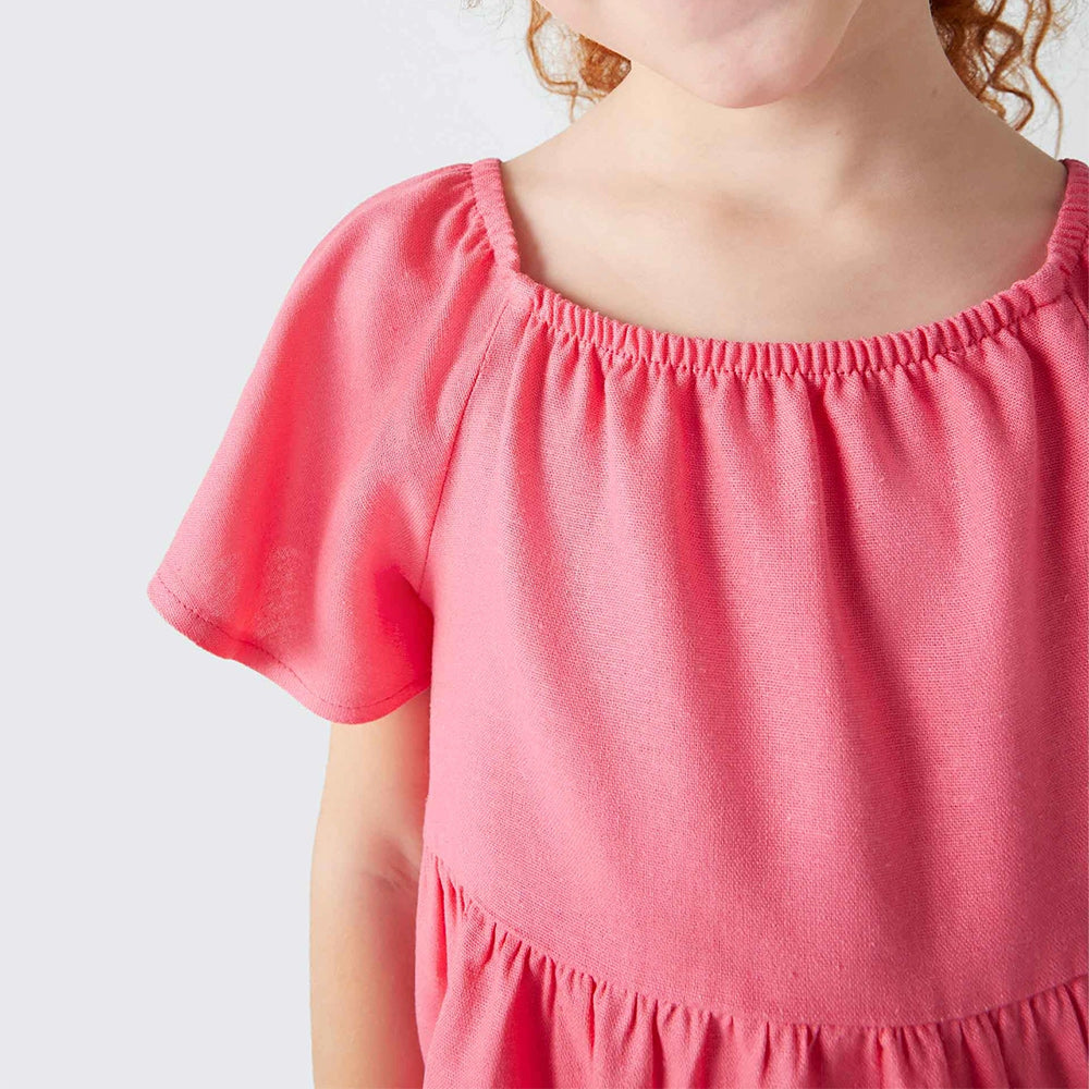 Blusa Bata Hering Infantil Com Linho Feminina - Rosa