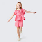 Blusa Bata Hering Infantil Com Linho Feminina - Rosa