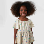 Blusa Bata Hering Infantil Floral Com Linho Feminina - Bege