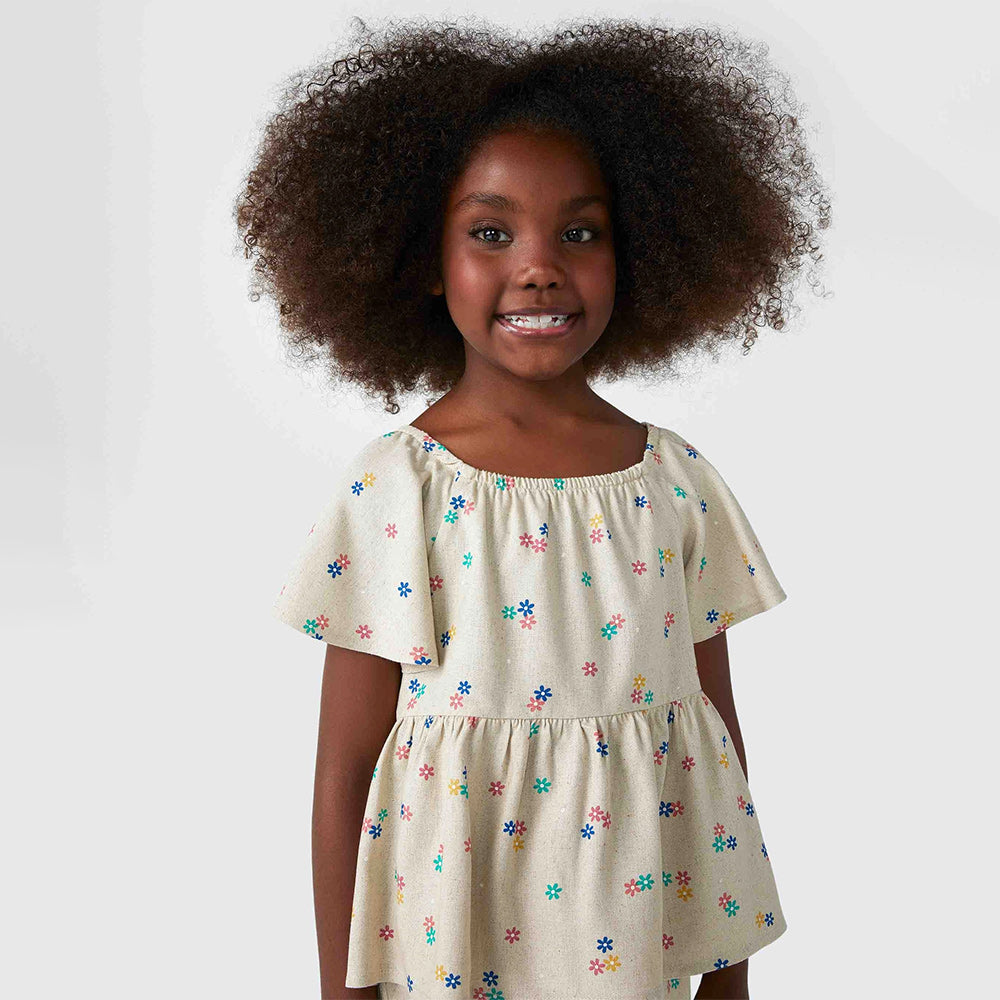 Blusa Bata Hering Infantil Floral Com Linho Feminina - Bege