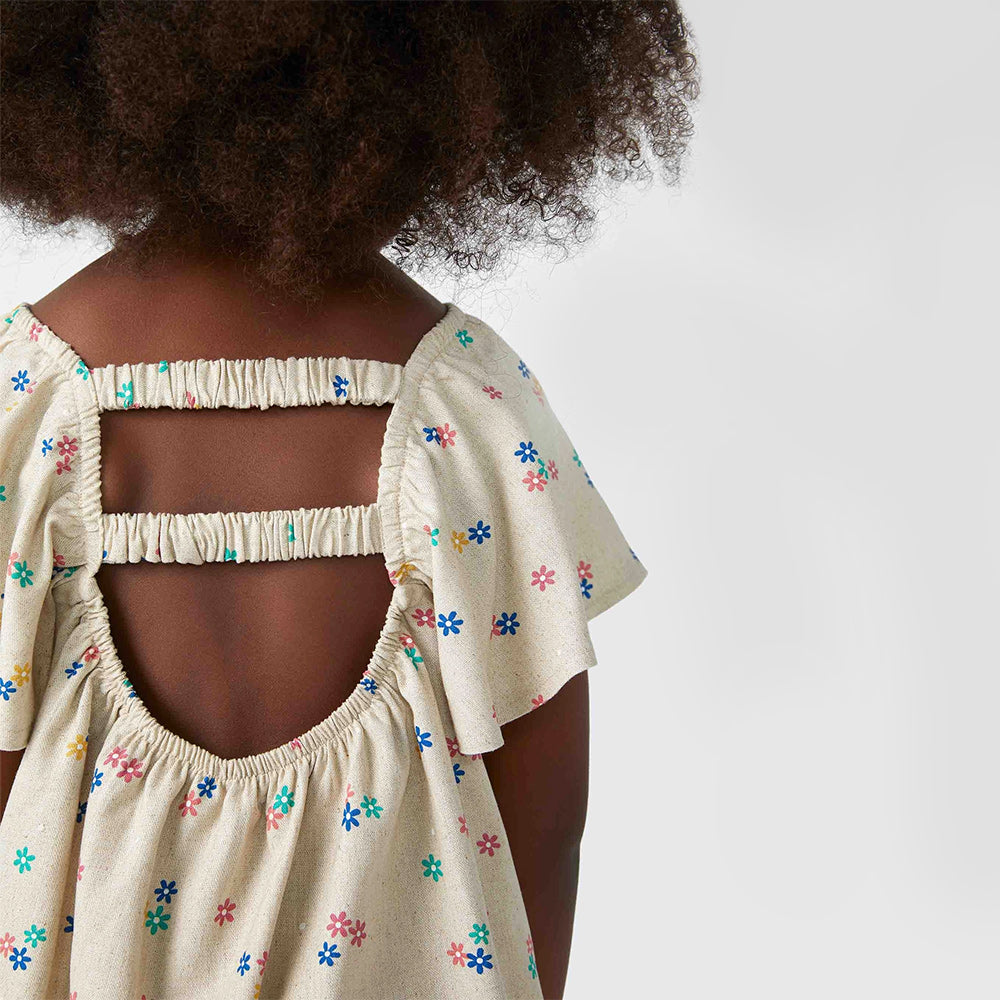 Blusa Bata Hering Infantil Floral Com Linho Feminina - Bege