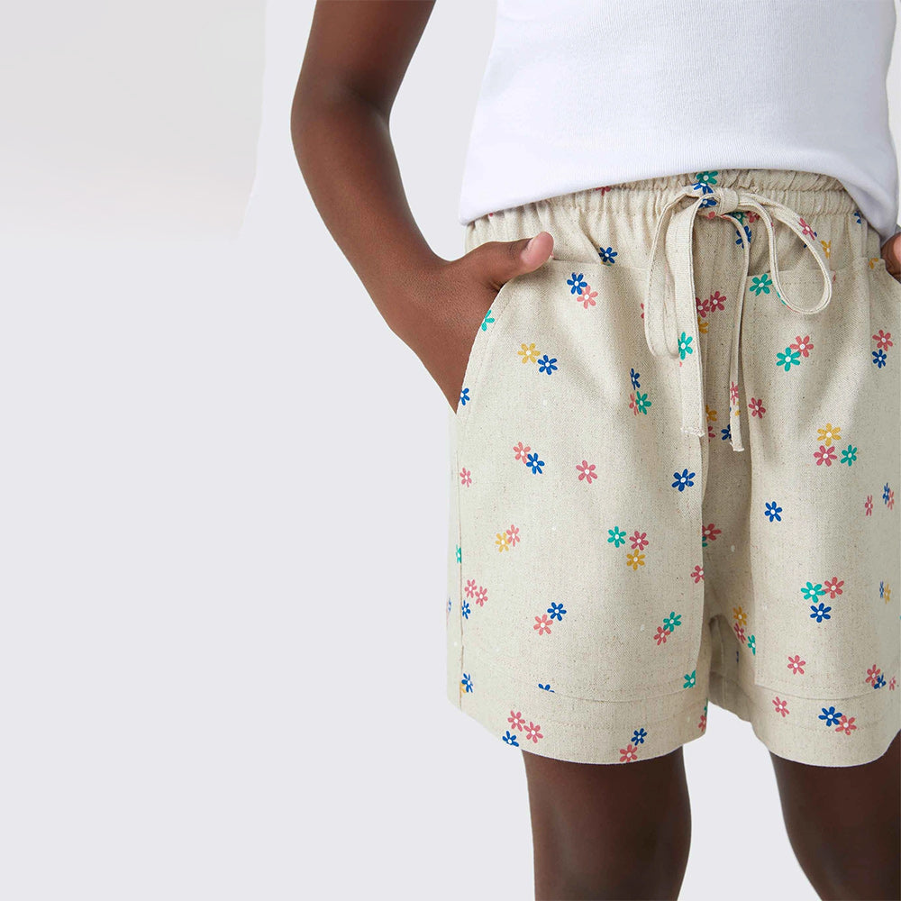 Shorts Hering Floral Com Linho Feminino - Bege