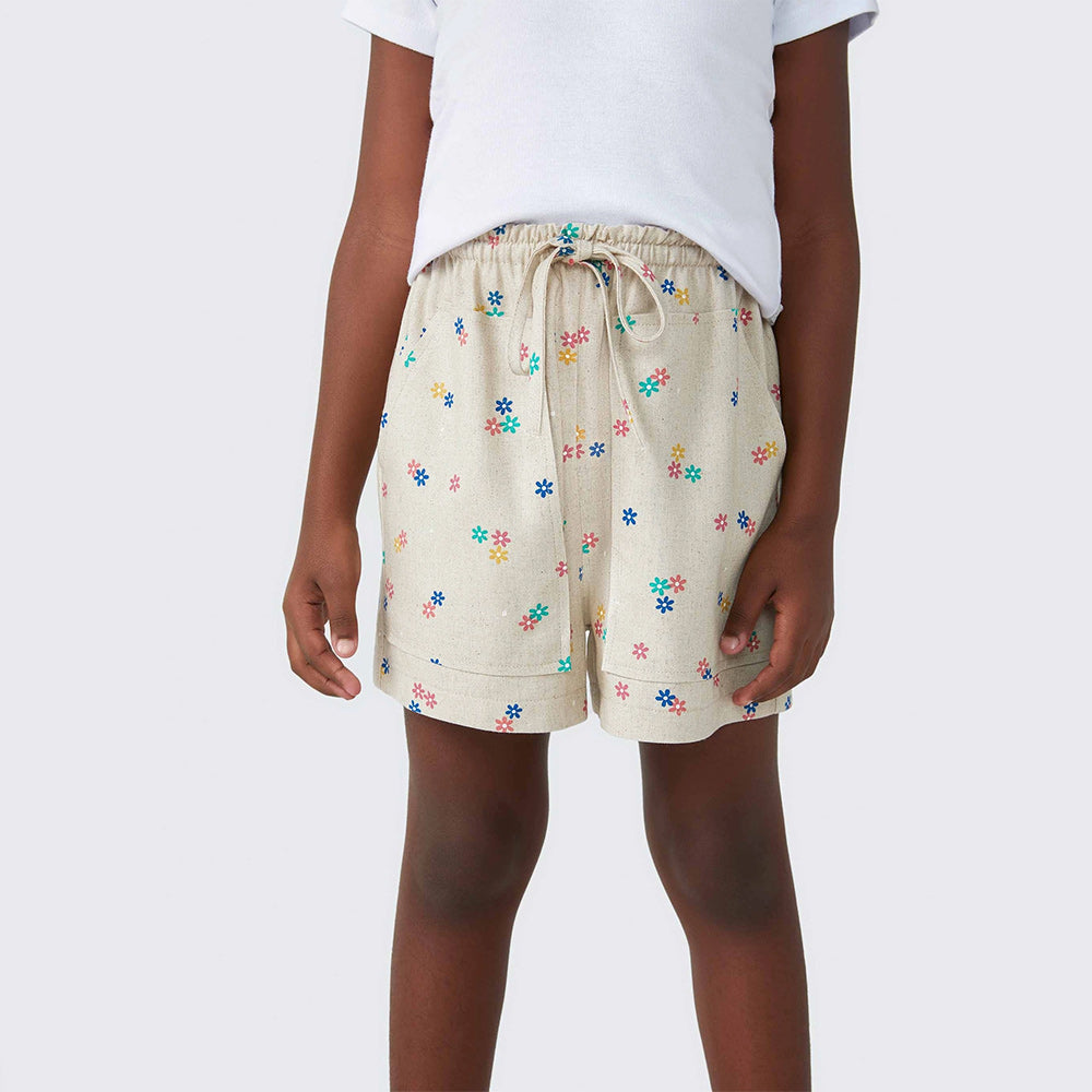 Shorts Hering Floral Com Linho Feminino - Bege