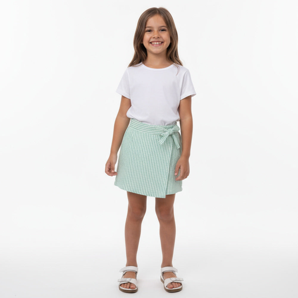 Short Saia Hering Infantil Listrado Feminino - Verde