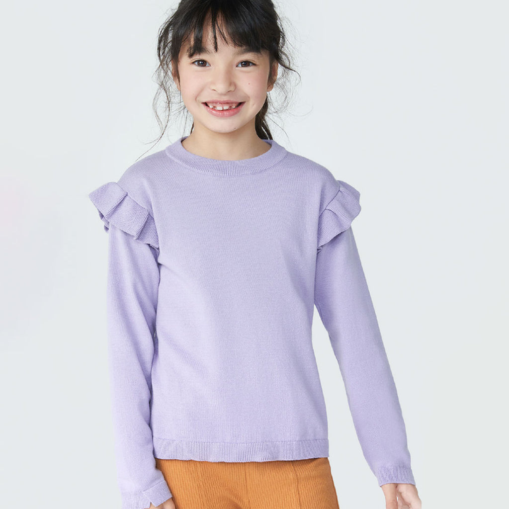 Blusão Manga Longa em Tricot Babado na Manga Lilás Hering - Feminino