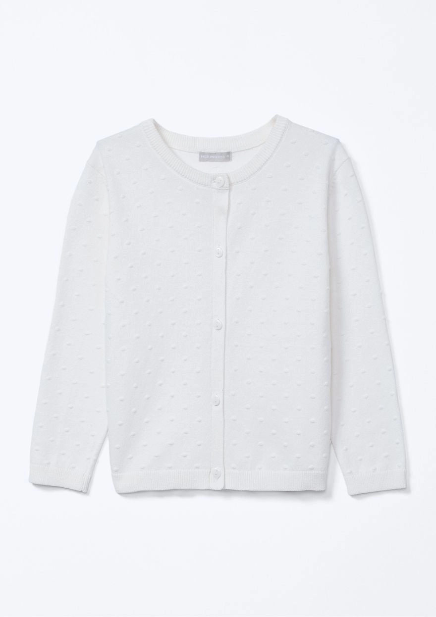 Cardigan em Tricot Ponto Diferenciado Off White Hering Infantil - Feminino