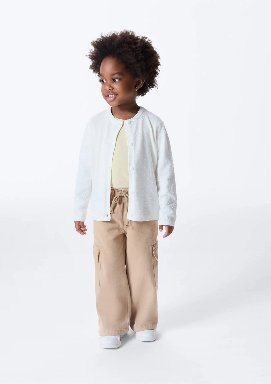 Cardigan em Tricot Ponto Diferenciado Off White Hering Infantil - Feminino