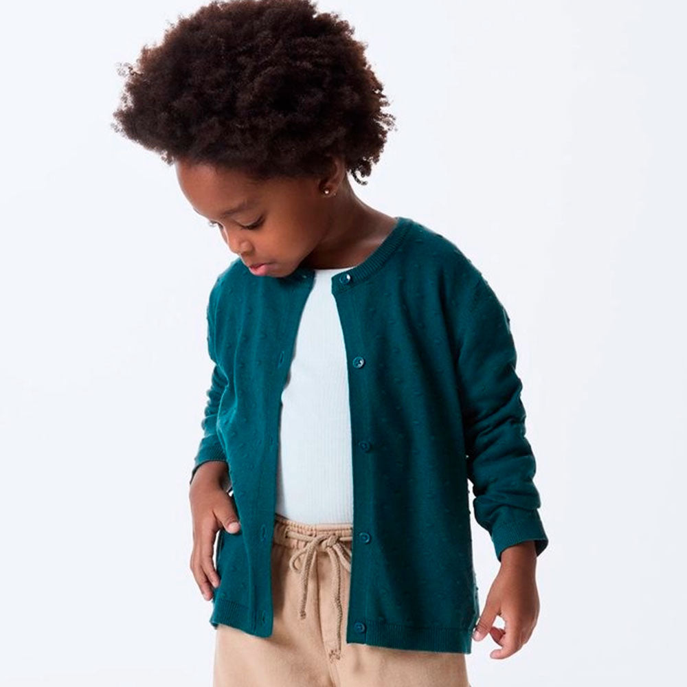 Cardigan em Tricot Ponto Diferenciado Verde Hering Infantil - Feminino