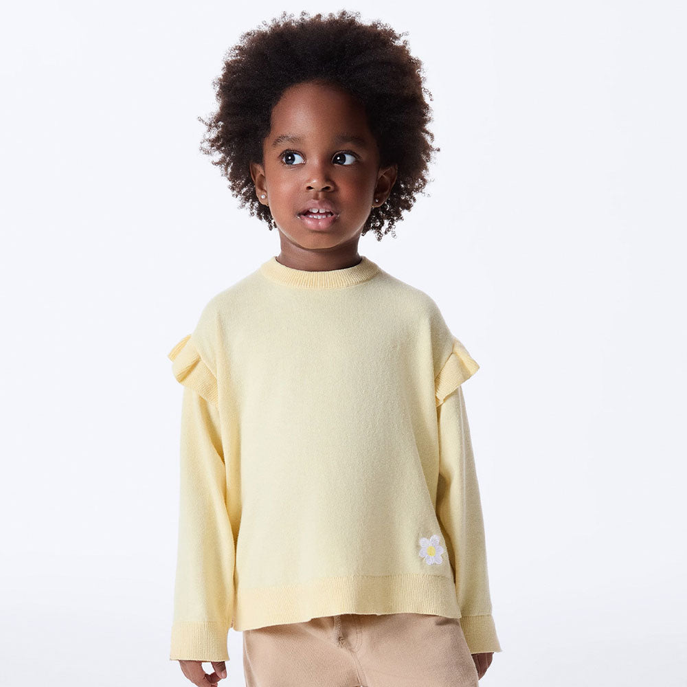 Blusa Tricot Bordada com Babados Amarela Hering Infantil - Feminina