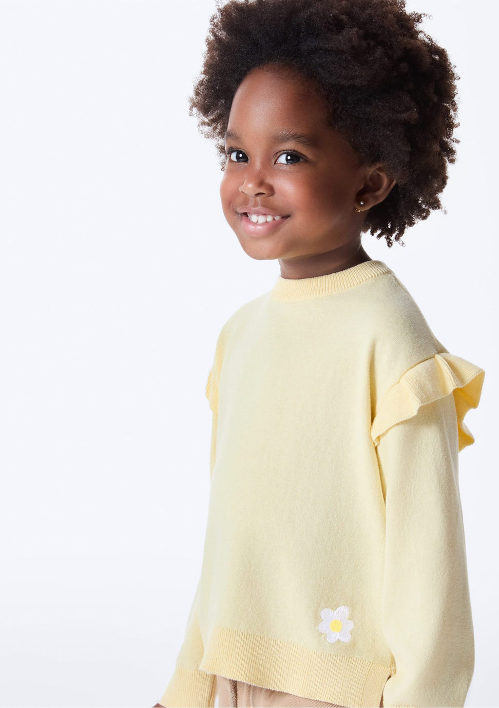 Blusa Tricot Bordada com Babados Amarela Hering Infantil - Feminina