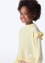 Blusa Tricot Bordada com Babados Amarela Hering Infantil - Feminina