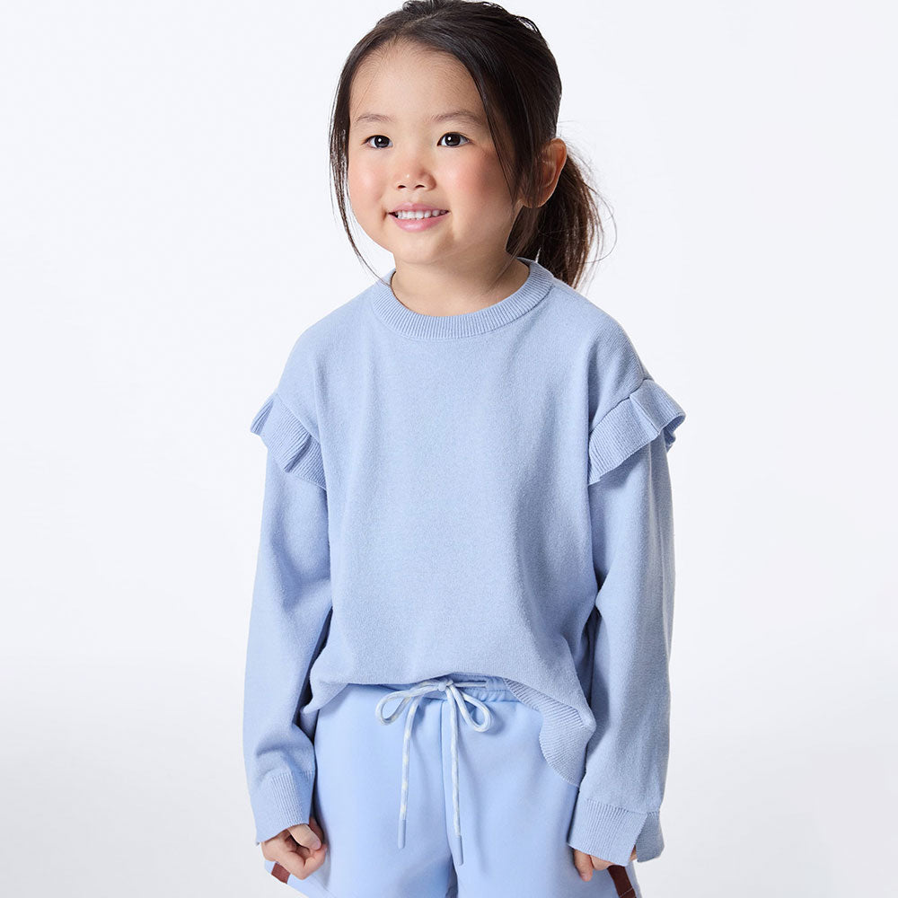 Blusa Tricot Bordada com Babados Azul Hering Infantil - Feminina