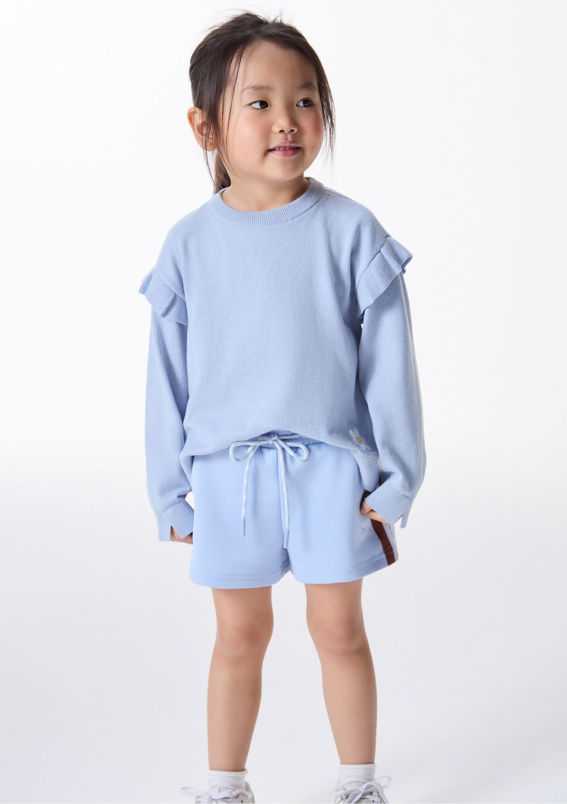 Blusa Tricot Bordada com Babados Azul Hering Infantil - Feminina