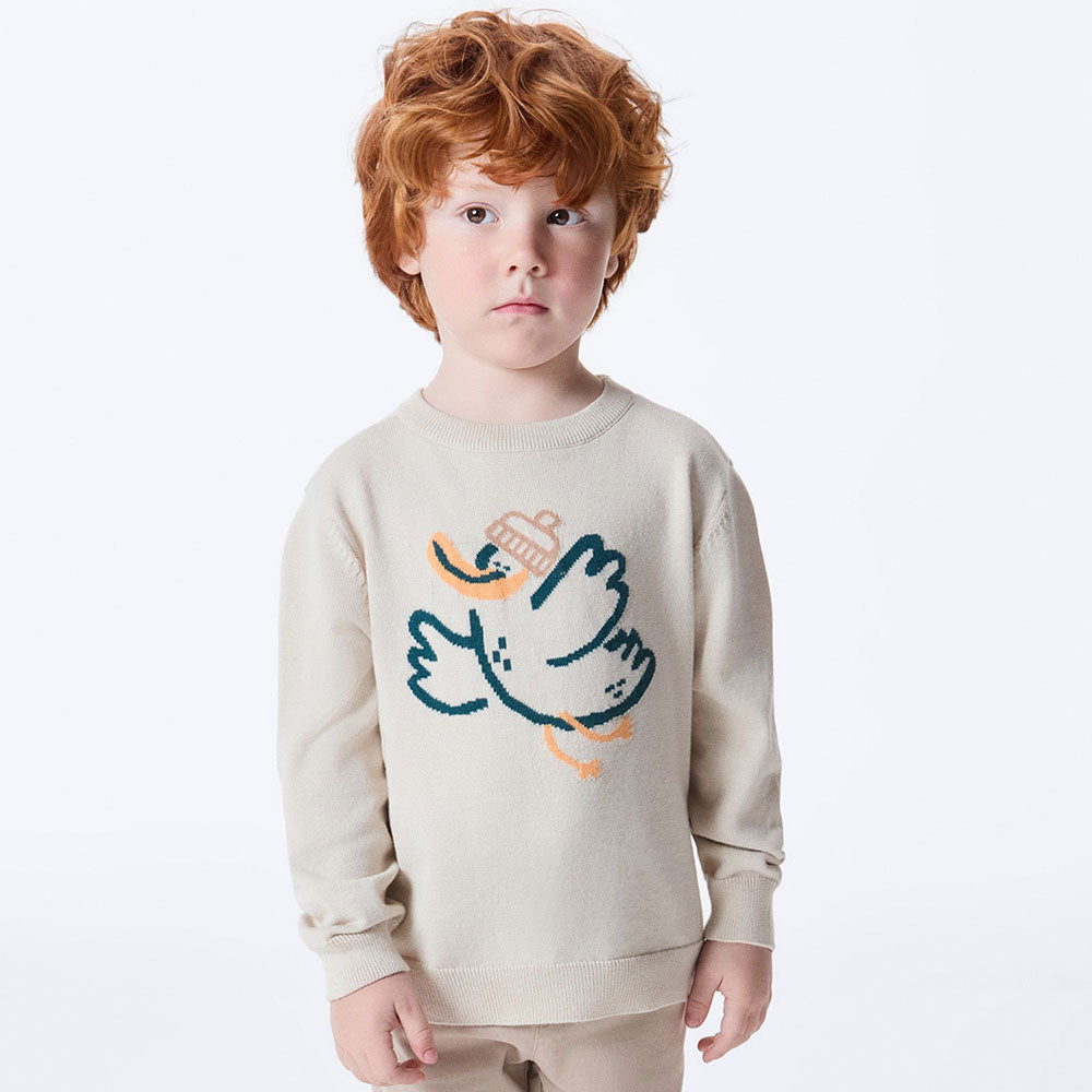Blusão de Tricot Jacquard Patinho Bege Hering Infantil - Masculina