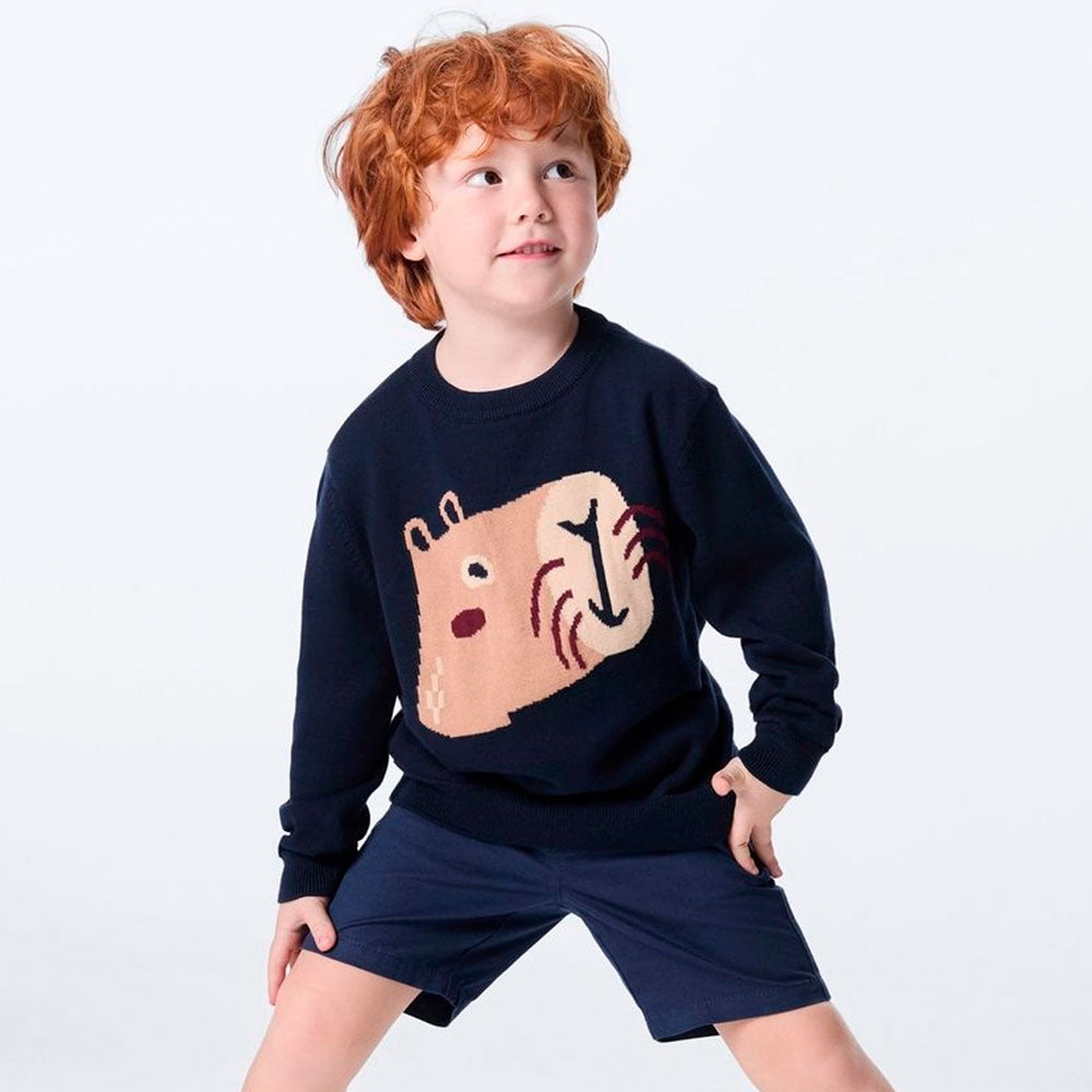 Blusão de Tricot Jacquard Capivara Marinho Hering Infantil - Masculina