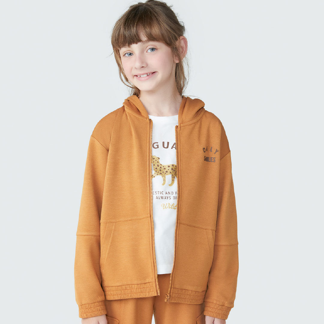 Jaqueta Moletom com Capuz Only Smiles Caramelo Hering Infantil - Feminina