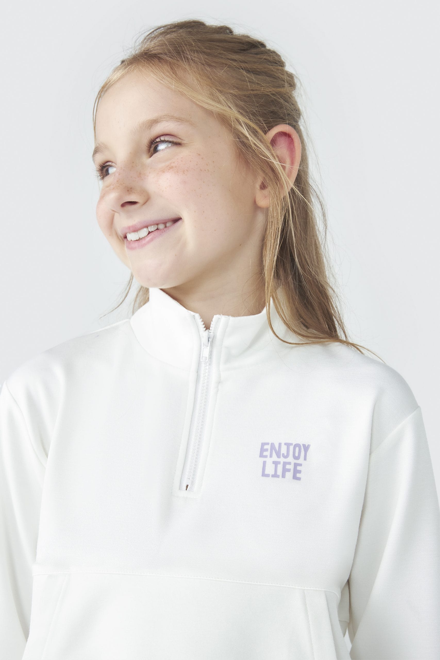 Blusão Gola Alta com Zíper Enjoy Life Off White Hering Infantil - Feminina