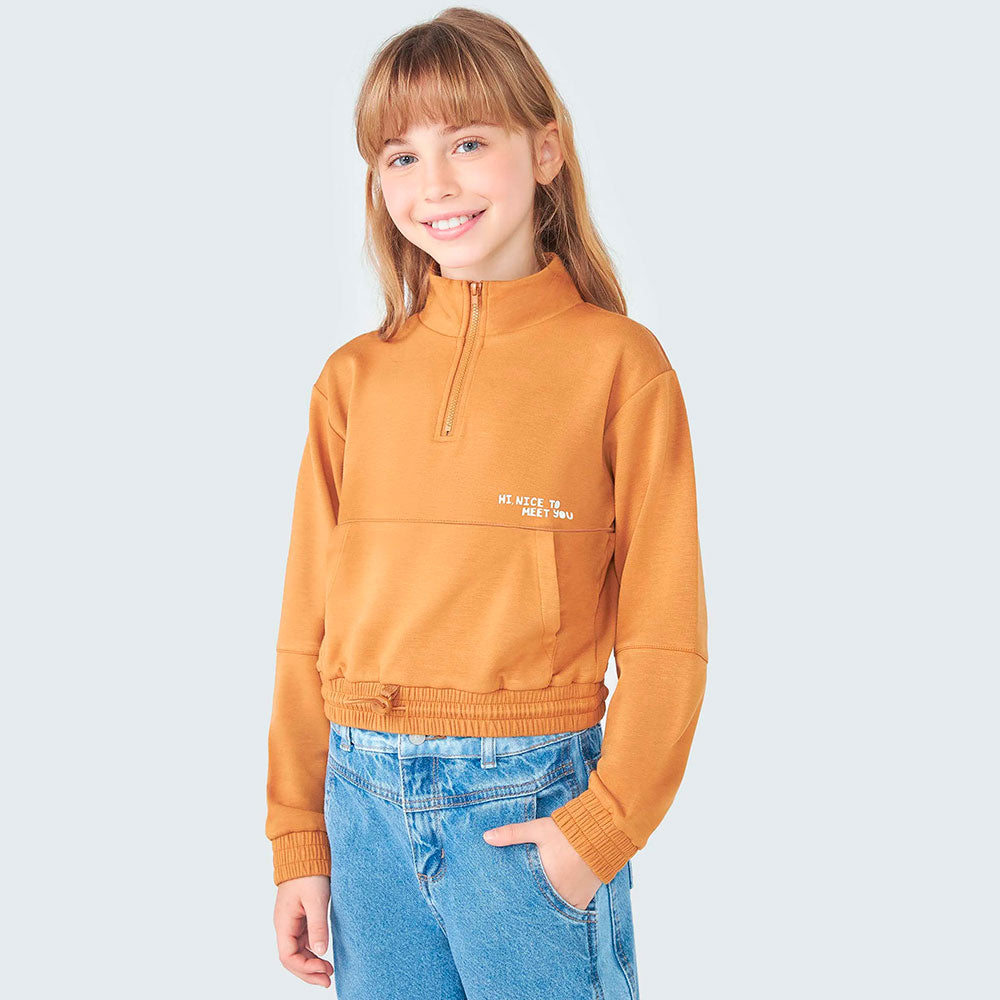Blusão Gola Alta com Zíper Caramelo Hering Infantil - Feminina