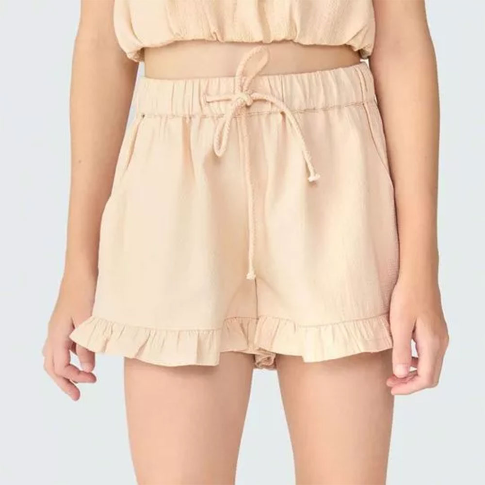 Shorts Babadinho Cós Elástico Bege Hering Infantil - Feminino