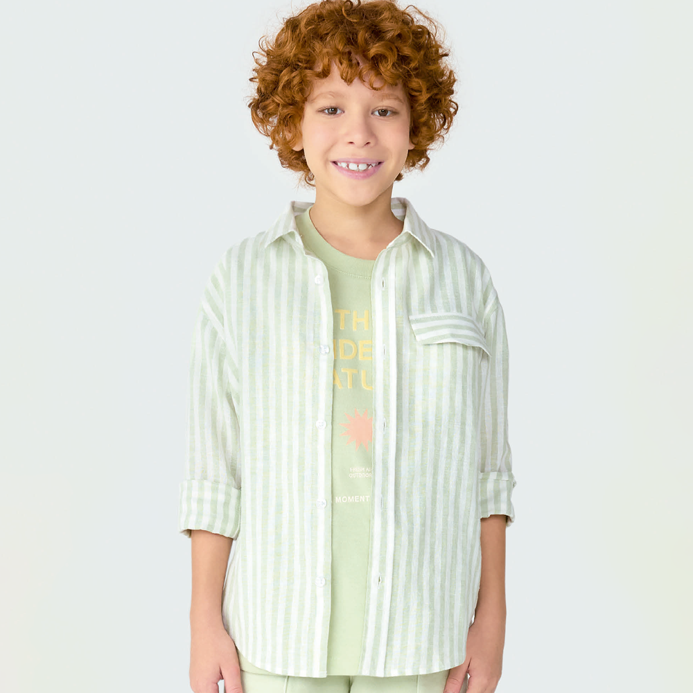 Camisa Manga Longa Listrada Verde Hering Infantil - Masculina