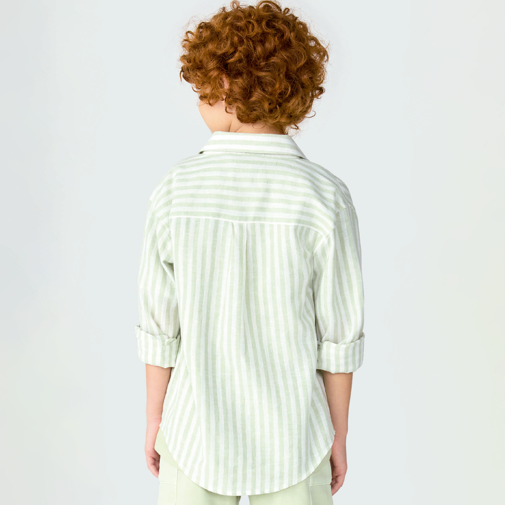 Camisa Manga Longa Listrada Verde Hering Infantil - Masculina