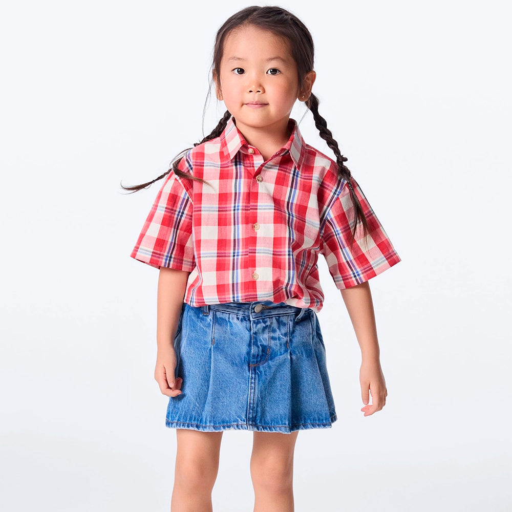 Camisa Manga Curta Hering Infantil Tricoline Xadrez Unissex - Vermelho