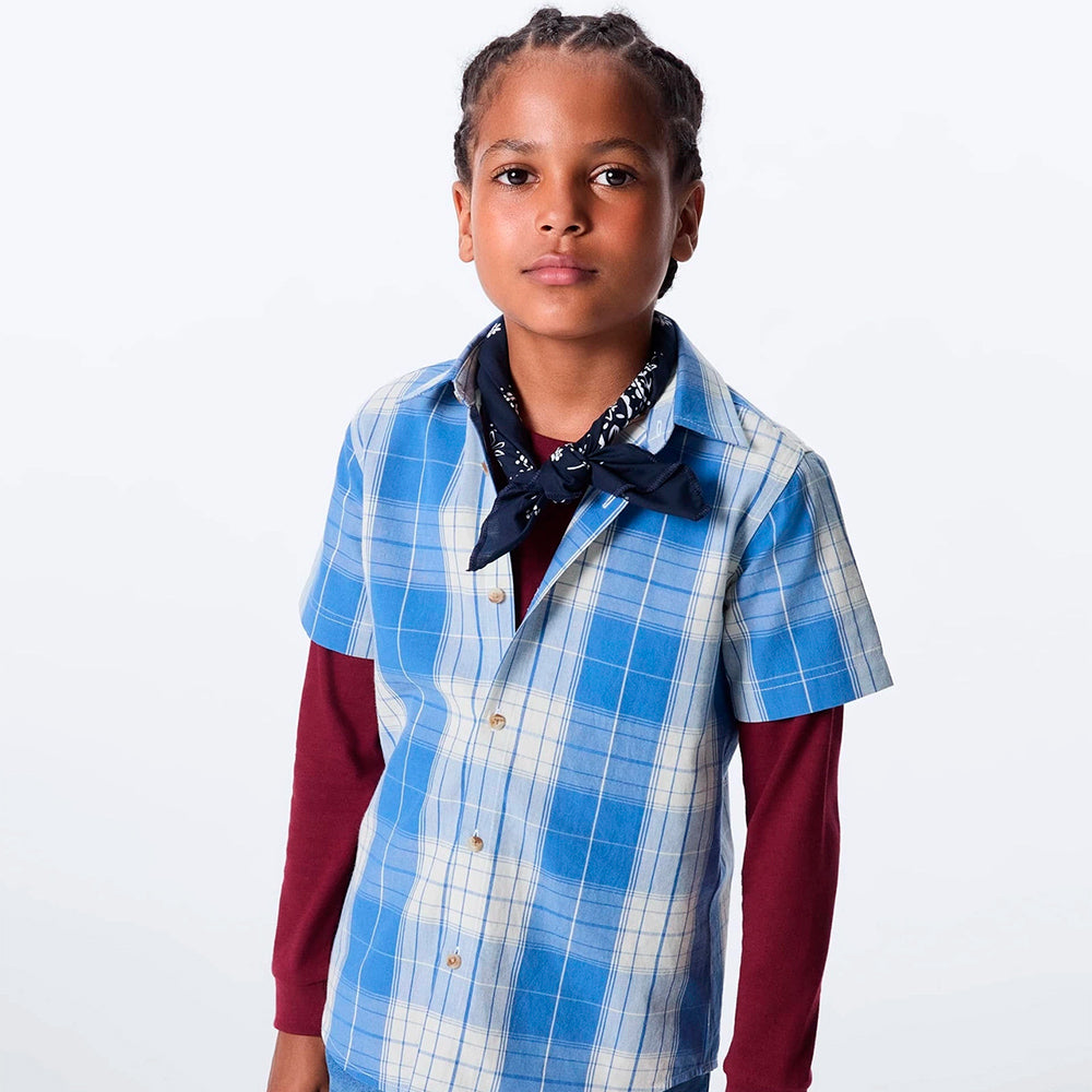 Camisa Manga Curta Hering Infantil Tricoline Xadrez Masculina - Azul
