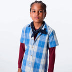 Camisa Manga Curta Hering Infantil Tricoline Xadrez Masculina - Azul
