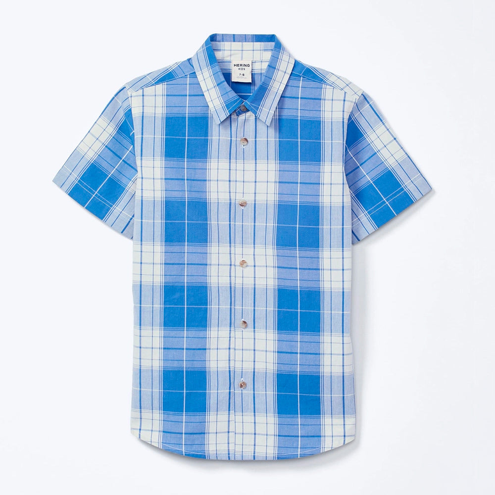 Camisa Manga Curta Hering Infantil Tricoline Xadrez Masculina - Azul
