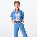 Camisa Manga Curta Hering Infantil Tricoline Xadrez Masculina - Azul