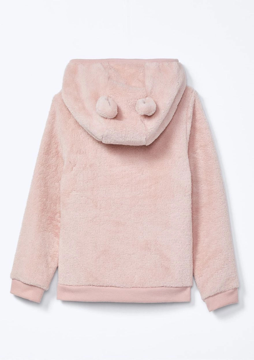 Conjunto em Fleece Peluciado com Orelhinhas no Capuz Rosa Hering - Feminino